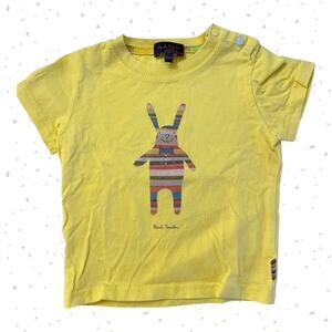 Paul Smith Junior Yellow Baby Bunny Tee Rainbow Stripe Snap Shoulder Size 6 Mos
